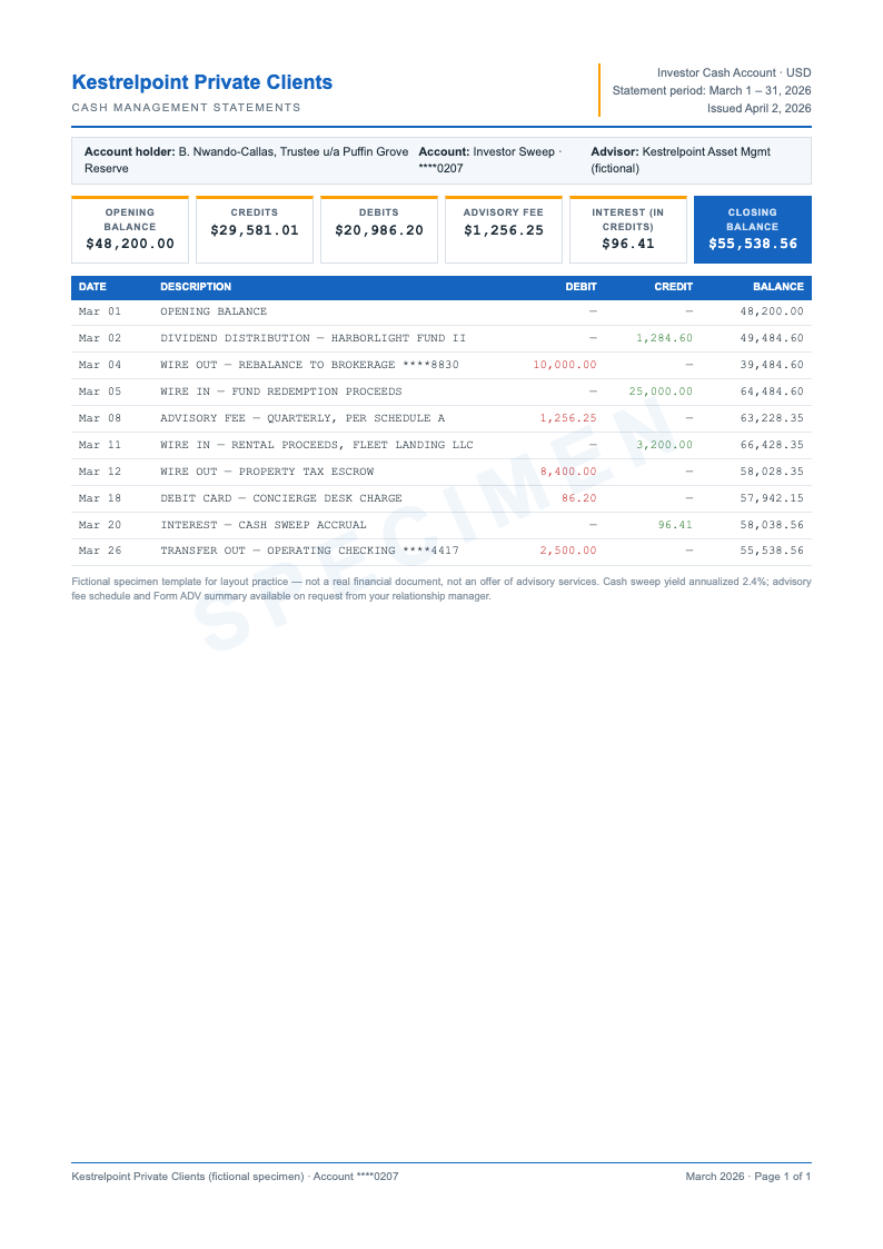 Investment Research Bank Statement